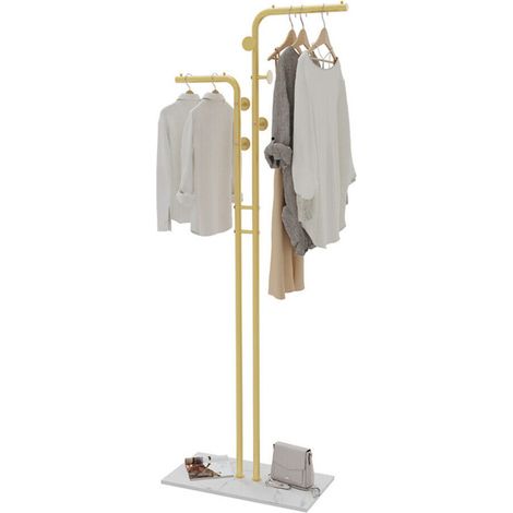 Unho – Porte manteau sur pieds en métal doré et marbre blanc – 5 crochets – Dimensions 60x30x176cm – Charge 10kg par cintre (1/5)