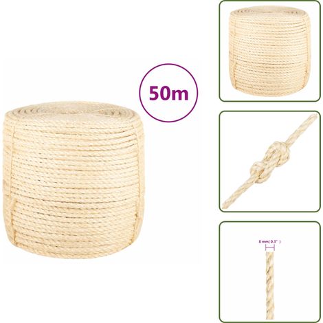 The Living Store Seil 100% Sisal 8 mm 50 m - Sisalseil 8 mm (1/5)