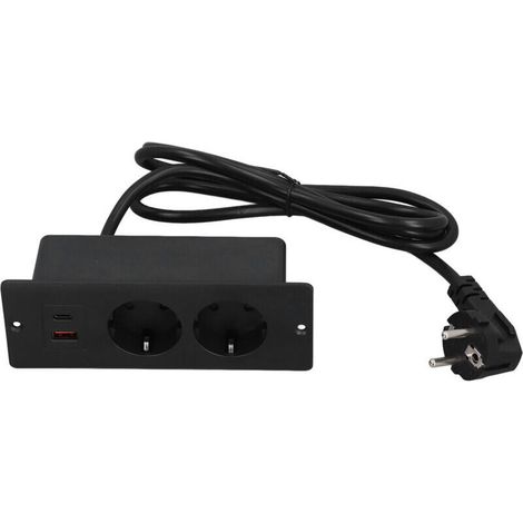 Prise encastrée 2 prises avec port USB C A PD20W multiprise intégrée pour meuble cordon de 15 m