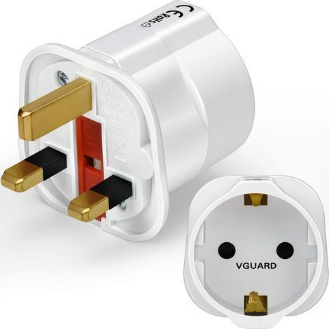 Adaptateur européen vers britannique, 1 pack Adaptateur de prise UE vers britannique Adaptateur de prise 2 broches vers 3 broches - Blanc (1/5)