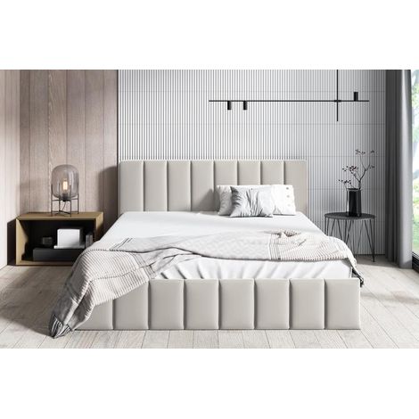 Sofello Polsterbett NINA 200x200 Beige Riviera 21 mit Bettkasten & Metallrahmen