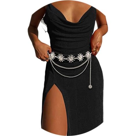 Ceinture de taille multicouche soleil et lune pour femme – Chaîne de ventre en métal doré et argenté pour robes et accessoires de corps (1/5)