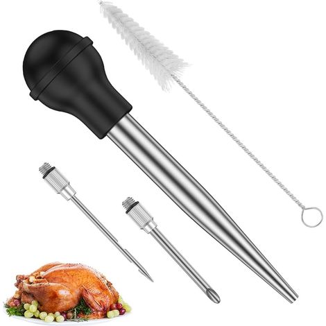 Saftballon, Saucenballon aus Edelstahl 304 und Gummi, Küchenpipette für Saucen, Bratspritzen mit Injektionsnadel und Reinigungsbürste zum Grillen (1/5)