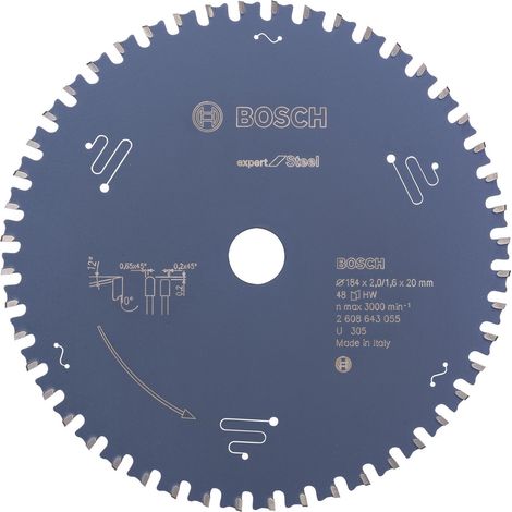 BOSCH Lame de scie circulaire portative à métaux Expert for Steel - Acier - 184 mm - 2.0 mm - 20 mm - 48 dents