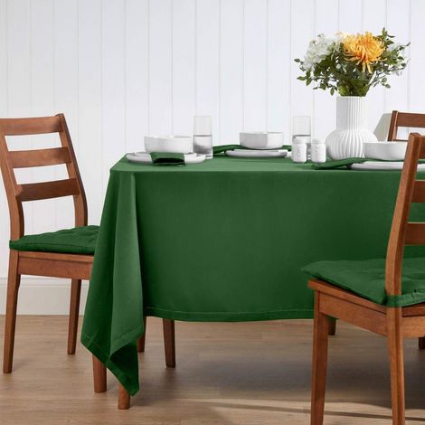 HOMESCAPES Plain Cotton Dark Green Tablecloth 137 x 178 cm