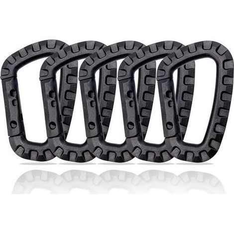Mousquetons en Plastique – Lot de 5 – Mousqueton Tactique Militaire Noir avec Fermeture à Ressort – Mousqueton Robuste en Forme de D pour Sac à Dos, Camping et Extérieur – Carabiner (1/4)