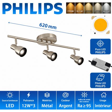Spot de plafond LED COB en saillie 3 têtes 3x12W modèle trompette L620mm 3000K 3 l620mm 3000k 500 g – Livraison gratuite