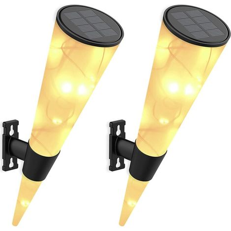 Lot de 2 appliques murales solaires LED étanches, lumière blanche chaude, décoration jardin, terrasse – DELKEVIC