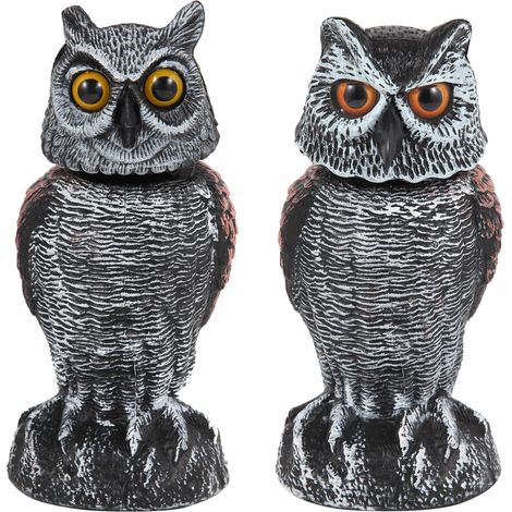 Lot de 2 leurres de Chouettes artificielles pour effrayer Les Oiseaux Loin des Jardins et des terrasses, répulsif à tête rotative, 27 cm, Statue de Hibou Ennemi Nature en Plastique, répulsif (1/5)