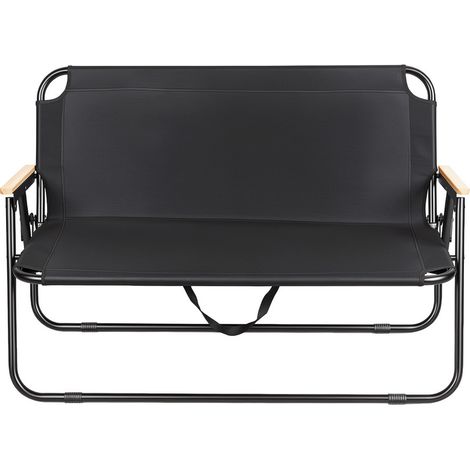 FIANAO – Banc pliant 2 places avec accoudoirs bois – cadre fer, toile Oxford 600D – 110 × 44 × 71 cm, noir (1/5)