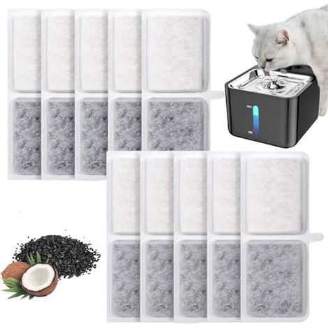 10 pièces Katzenbrunnen filtre, Effektive filtre pour Katzenbrunnen Katzen Trinkbrunnen filtre avec Aktivkohle (1/5)