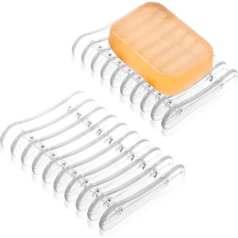 Lot de 2 porte-savons en plastique transparent pour douche, salle de bain, cuisine, facile à nettoyer, garde le savon sec (2)