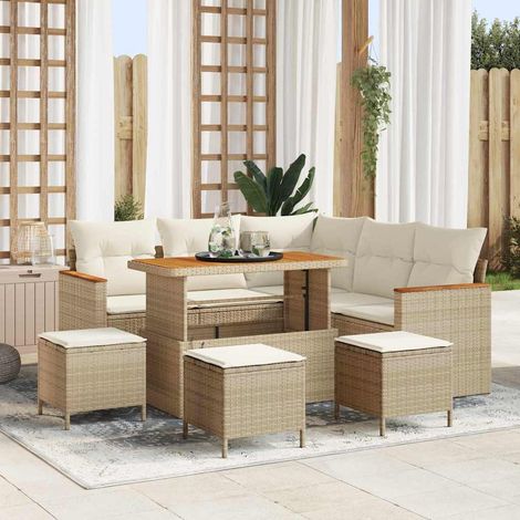 Gartensofa-set 9 Stk. Beige Poly-Rattan vidaXL (1/5)