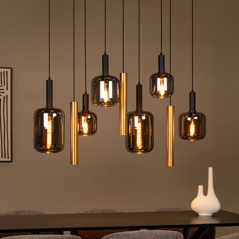 [GEBRAUCHT] B-Ware Lucide Hängeleuchte Pendelleuchte Joanet Glas Rauchgrau Messing 130 cm 9-flammig (1/2)