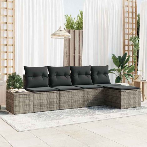 Conjunto de sofá de jardín 5 pcs Gris Poliratán (1/5)