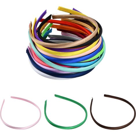 Juego de 26 diademas de satén, 1 cm de ancho - Antideslizantes - Plástico - Multicolor - Revestimiento satinado - Para mujeres y niñas - Para uso diario (1/5)