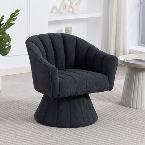 Sillón giratorio 360° en terciopelo acanalado gris oscuro con respaldo envolvente y base estable (1/5)