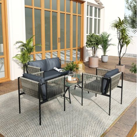 Salotti giardino set 4 pezzi rattan con tavolo OKMYHOME (1/4)