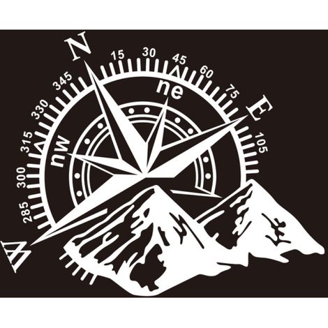 Autocollant voiture réfléchissant, boussole montagne imprimée, portière, capot (noir 60 x 48,6 cm) (1/5)