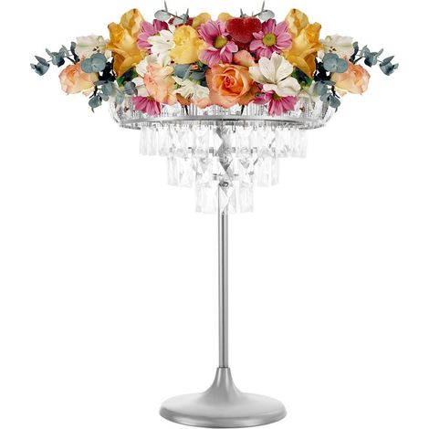 Vases en cristal doré pour centres de table, support métallique de 24cm pour lustre de table, support rond pour fleurs pour réception de mariage ou fête d'anniversaire, couleur argent Grande taille (1/5)