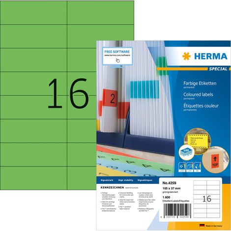 HERMA Etichette per Marcatura, 105 x 37 mm, Etichette Adesive A4 per Stampante, 16 Etichette per Foglio, Verde (1/5)