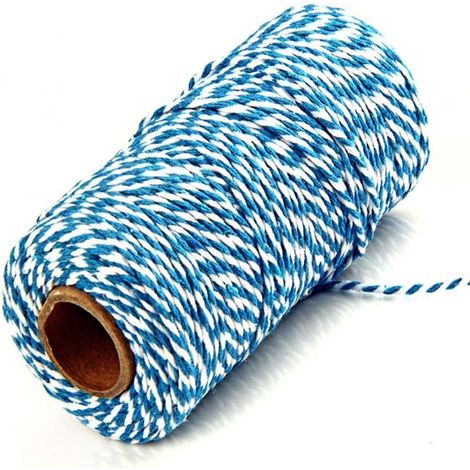 Ficelle de coton bleu lac et blanche de 100 m, ficelle de boulanger pour travaux manuels (1/5)