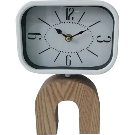 Rebecca Mobili Tisch Uhr Tischuhren Mdf Metall Weiß Braun Analog