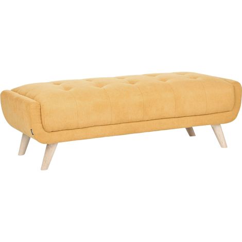 Ottoman Mustard Fabric Rectangular Footstool Retro Style Living Room Pouffe on Wooden Legs HABO (1/5)