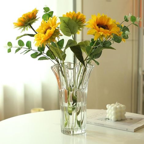 Tulipe - Grand vase épais - 24,5 cm - Grand vase en verre pour fleurs - Base en cristal transparent - Bouquet pour roses, lys - Bordure lisse - Décoration d'intérieur - Bureau - Centre de (1/5)