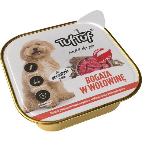 Paté de carne de res para perros TufTuf, bandeja de 300 g (1/2)