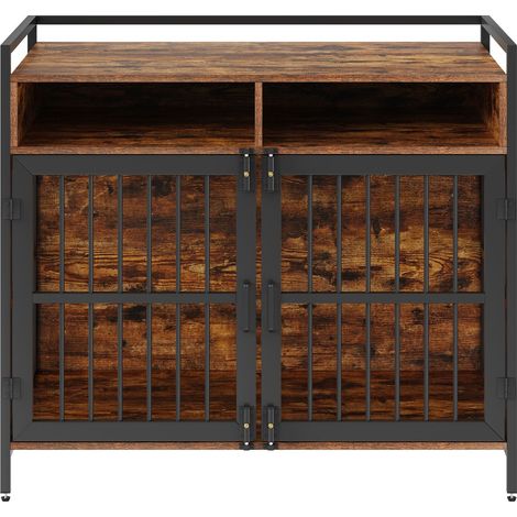Cage à chien en bois avec rangement, 104,1 cm, style meuble, double portes, pour grands chiens, jusqu'à 31,8 kg, brun rustique (1/5)