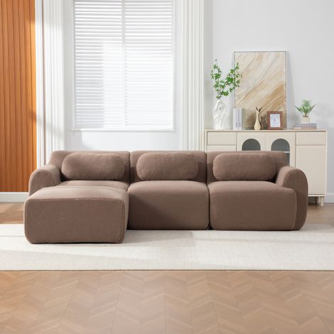 Canapé modulaire compressé en chenille, sans montage, confort moelleux, revêtement anti-boulochage - camel (1/5)