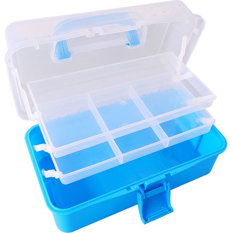 Boîte à outils, poignée pliable à trois niveaux, semi-transparente, couleur unie, grande et petite, rose, boîte de rangement pour kit d'art pour ongles Guka, bleu ciel. (1/5)