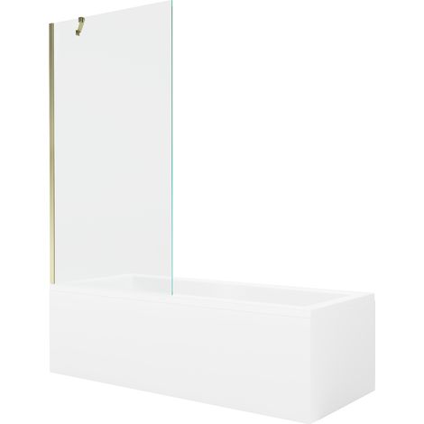 Mexen Cubik Rechteckige Badewanne 160 x 70 cm mit Verkleidung und 1-flügeligem Paravent 90 cm, transparent, gold (1/5)