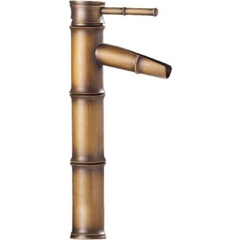 Mitigeur de lavabo en cuivre vintage – Finition bronze – Installation assise – Type lift-up – Design bambou artistique (1/5)