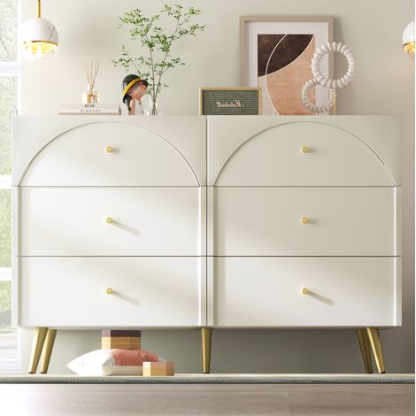 Cómoda Moderna Blanca 6 Cajones, Aparador Alto Dormitorio Y Salón, 120x40x85cm (1/5)
