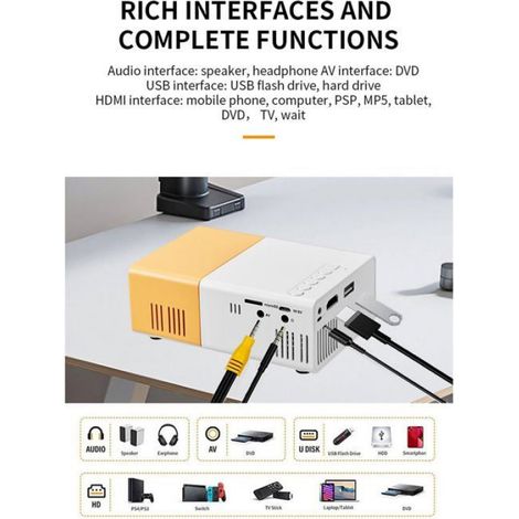 Projecteur portable, 240 x 320 pixels, 10 ANSI, taille d'image de 24 à 80 pouces, HDMI/USB/AUX, blanc (1/5)