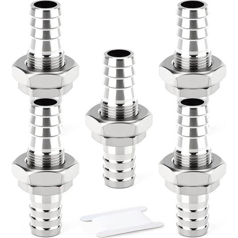 CYRILL – 5 pièces raccord passe-cloison à barbillon en acier inoxydable 304, raccord droit 12 mm, connecteur à montage sur panneau pour air, eau et carburant (1/5)