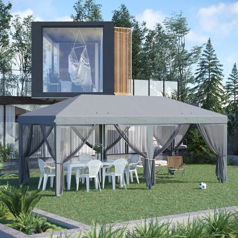 Carpa Plegable Pop-Up Gazebo 6x3 m con 6 Paredes Laterales de Malla Anti-UV y Bolsa de Transporte Gris