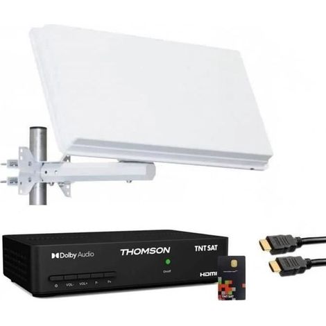SELFSAT KIT PARABOLE PLATE LNB SINGLE 1 SORTIE INTEGRE + RECEPTEUR AVEC CARTE TNTSAT ET CABLE HDMI