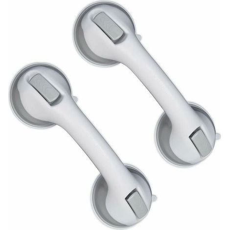 Lot de 2 poignées ventouse pour douche et baignoire, support jusqu'à 25 kg, blanc/gris (1/4)