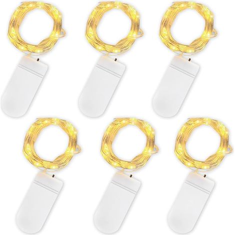 Guirlande Lumineuse à Piles, Lot de 6 Pièce Fée Chaîne Lumières 2m 20 LEDs Guirlande en Cuivre Étanche pour Décoration Anniversaire, Fête, Mariage, Noël, Pelouse(Blanc Chaud) (1/5)