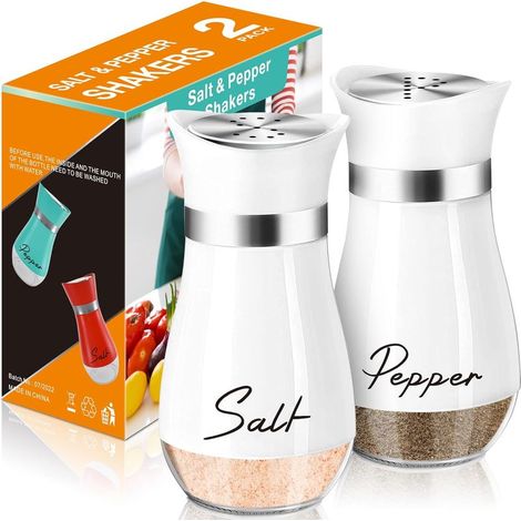Ensemble de salière et poivrière, salière et poivrière de 120 ml à fond en verre avec couvercle en acier inoxydable, idéales pour la cuisine, la table de cuisson, le camping-car et le camping. (1/5)