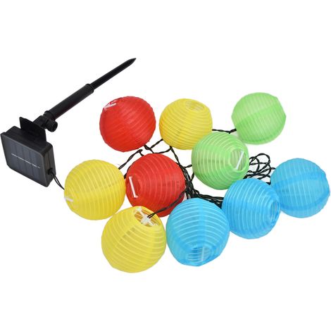 Lot solaire en nylon LED 10 lumières colorées, guirlande lumineuse solaire pour jardin, pelouse, décoration extérieure (batterie intégrée, 3.5m 10 lampes) (1/5)
