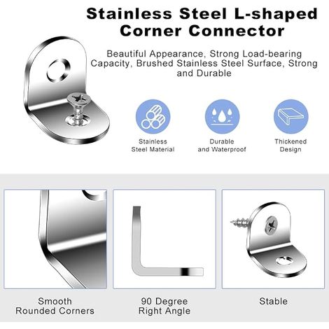 L-Shaped Mounting Bracket Fixing Brackets, Metal Fixing Square, Stainless Steel Bracket for Fixing and Furniture Repair (20 x 20 x 16 mm) (1/4)