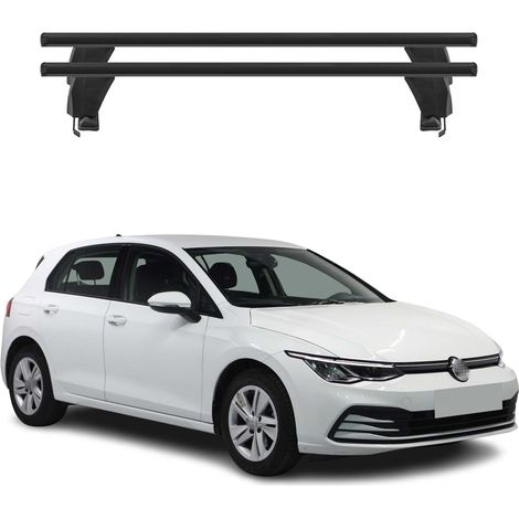 OMAC Barres de toit transversales en aluminium pour VW Golf mk8 2020-2026 – Antivol – Rainure en T – Testées City Crash – Charge Max 50 kg Noir (1/4)