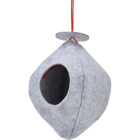 Hängender Vogelfutterspender aus grauem Filz, Vogelhaus für Balkon und Garten, Samenspender für Wildvögel, Haustierzubehör. (1/5)