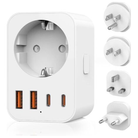 Adaptateur de Voyage Mondial, 4 Prises de Voyage Amovibles Travel Adapter, Adaptateur de Voyage vers USA/UK/Japan/Europe, Adaptateur Type A/B/G/C International avec 2 USB C/2 USB A//1 AC (1/5)