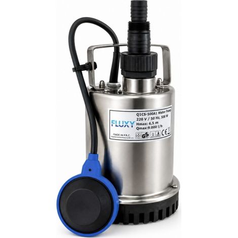 Fluxy pompe submersible en acier inoxydable 750 watts 10500 l/h pour le drainage et le relevage des eaux claires comple'te avec flotteur