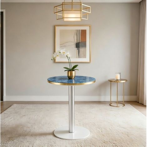 Table basse ronde 60 cm effet marbre bleu métal HAVRYA (1/4)
